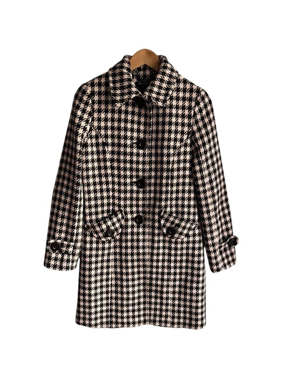 Atmosphere Herringbone Overcoat M Pink Brown Plaid Check Coat Jacket Wool Blend